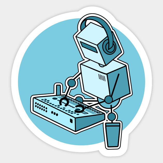 Robot Playing Drum Machine (pocket print size) Sticker by Atomic Malibu